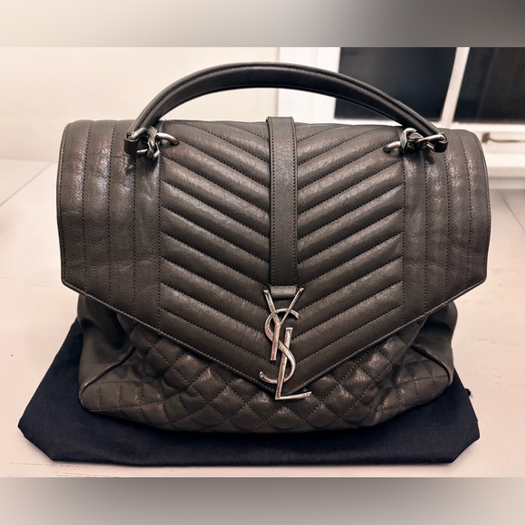 YSL Leather Bag Monogram College Flap Quilted w/ Chain - Picture 2 of 16